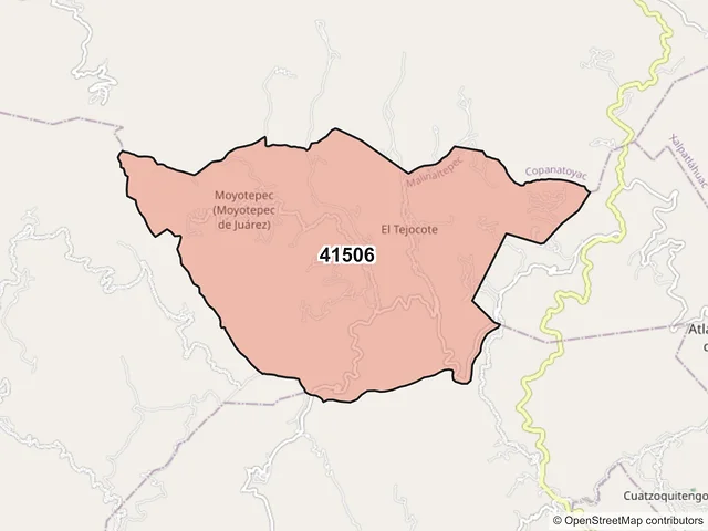 Mapa del código postal 41506, Malinaltepec, Guerrero