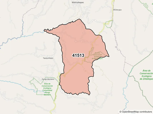 Mapa del código postal 41513, Malinaltepec, Guerrero
