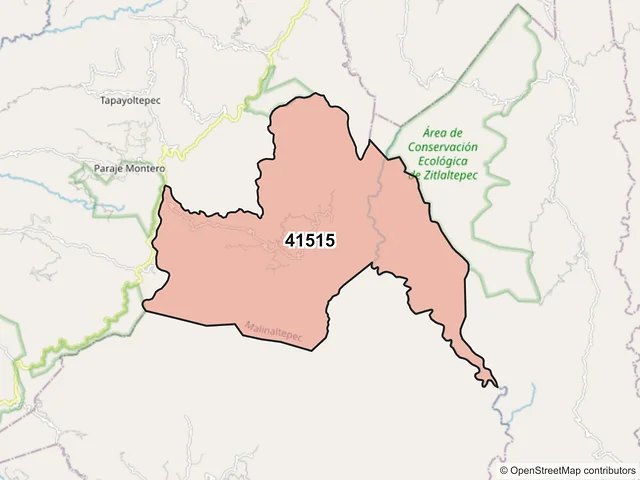 Mapa del código postal 41515, Malinaltepec, Guerrero