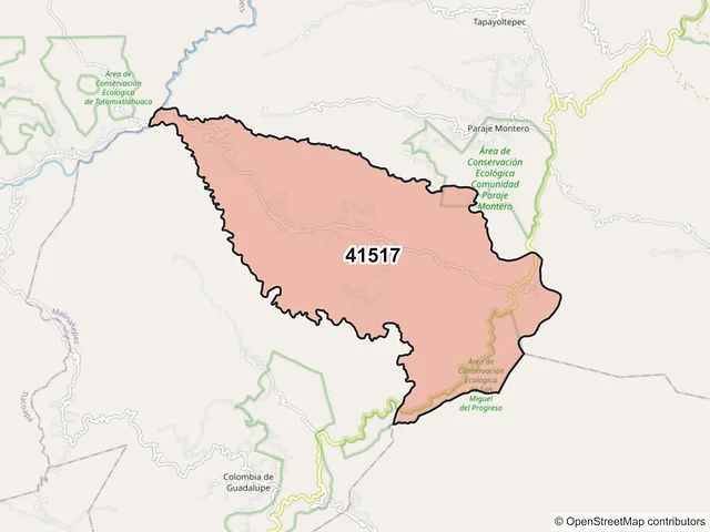 Mapa del código postal 41517, Malinaltepec, Guerrero
