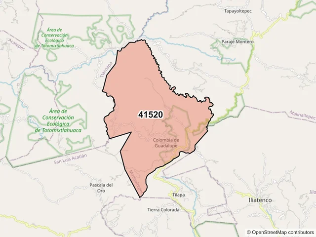 Mapa del código postal 41520, Malinaltepec, Guerrero