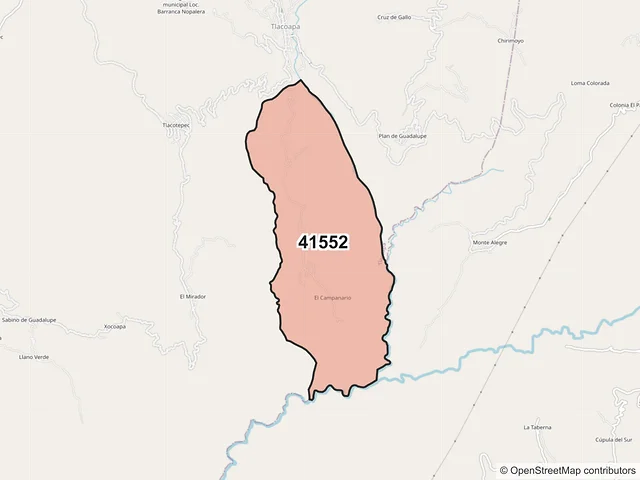 Mapa del código postal 41552, Tlacoapa, Guerrero