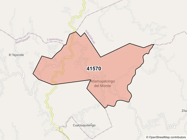 Mapa del código postal 41570, Atlamajalcingo del Monte, Guerrero