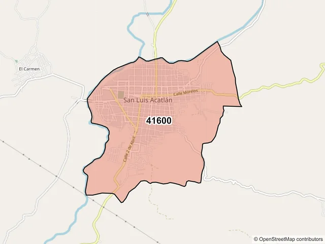 Mapa del código postal 41600, San Luis Acatlán, Guerrero