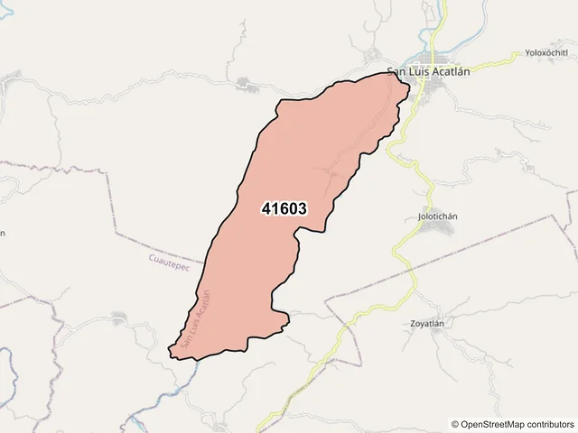 Mapa del código postal 41603, San Luis Acatlán, Guerrero