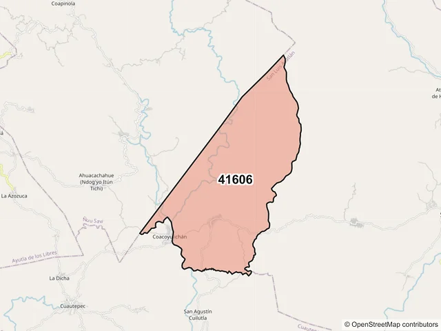 Mapa del código postal 41606, San Luis Acatlán, Guerrero
