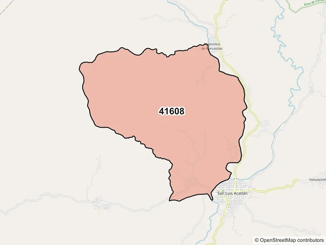 Mapa del código postal 41608, San Luis Acatlán, Guerrero