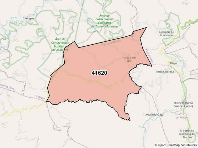 Mapa del código postal 41620, San Luis Acatlán, Guerrero