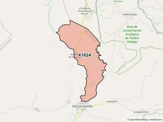 Mapa del código postal 41624, San Luis Acatlán, Guerrero
