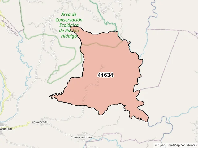 Mapa del código postal 41634, San Luis Acatlán, Guerrero