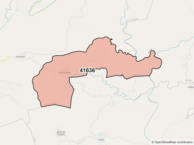 Mapa del código postal 41636, San Luis Acatlán, Guerrero