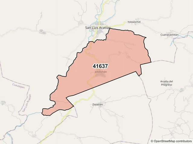 Mapa del código postal 41637, San Luis Acatlán, Guerrero