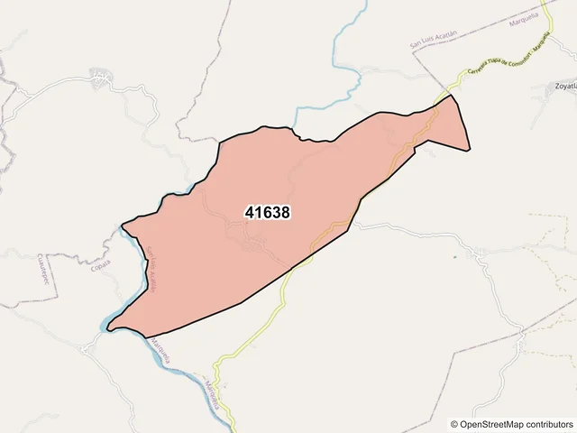 Mapa del código postal 41638, San Luis Acatlán, Guerrero