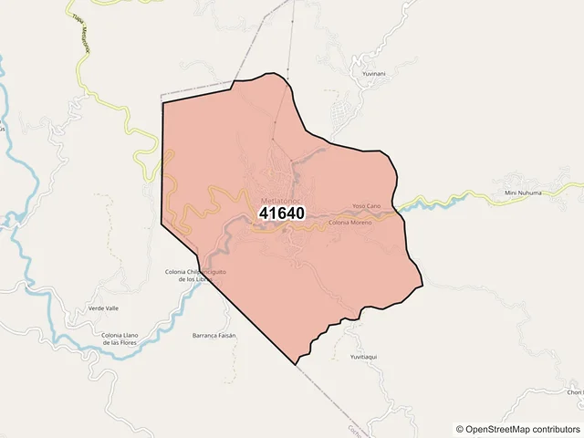 Mapa del código postal 41640, Metlatónoc, Guerrero