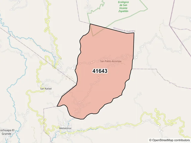Mapa del código postal 41643, Metlatónoc, Guerrero