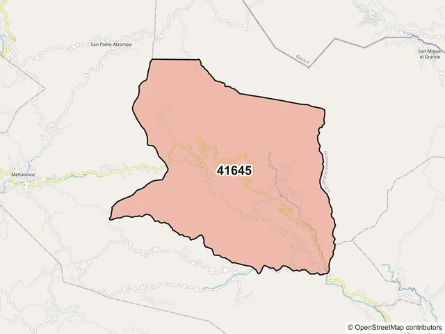 Mapa del código postal 41645, Metlatónoc, Guerrero