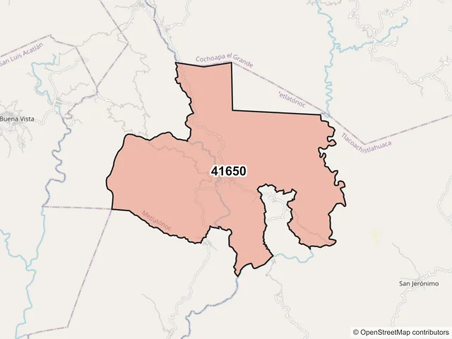 Mapa del código postal 41650, Metlatónoc, Guerrero