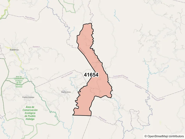 Mapa del código postal 41654, Metlatónoc, Guerrero