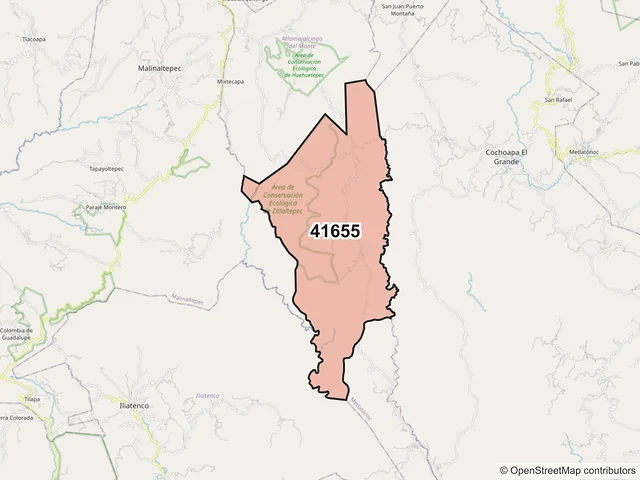 Mapa del código postal 41655, Metlatónoc, Guerrero