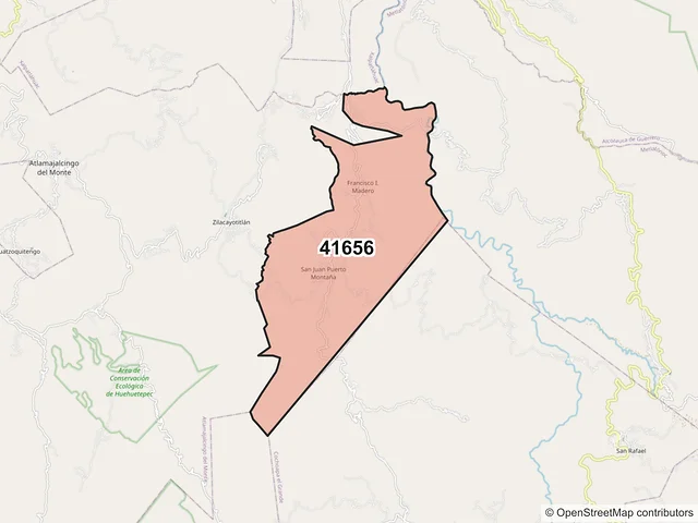 Mapa del código postal 41656, Metlatónoc, Guerrero
