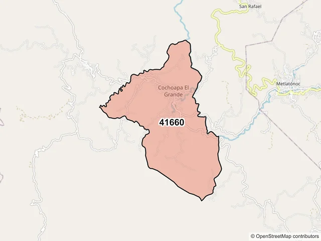 Mapa del código postal 41660, Cochoapa el Grande, Guerrero