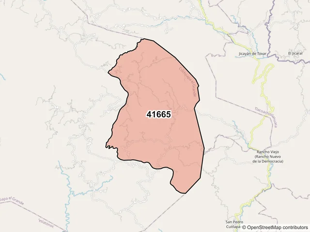 Mapa del código postal 41665, Cochoapa el Grande, Guerrero