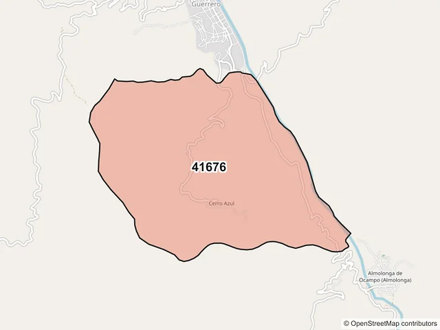 Mapa del código postal 41676, Alcozauca de Guerrero, Guerrero