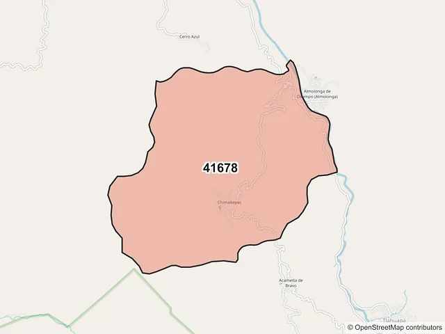 Mapa del código postal 41678, Alcozauca de Guerrero, Guerrero