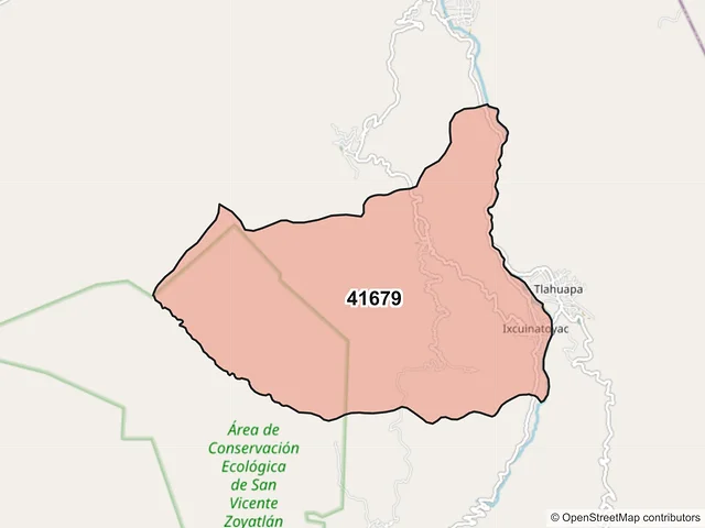 Mapa del código postal 41679, Alcozauca de Guerrero, Guerrero