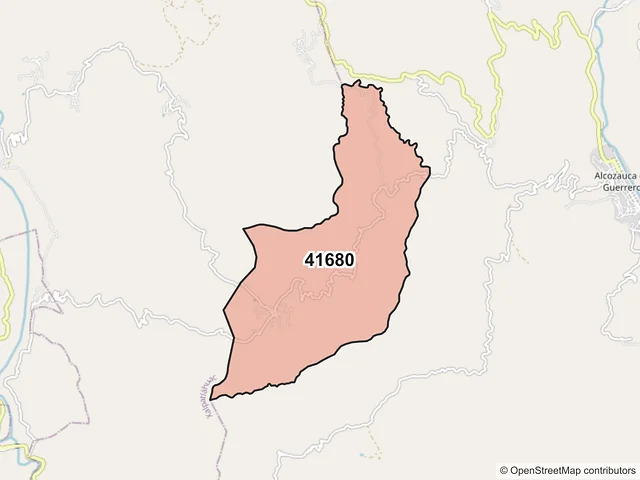 Mapa del código postal 41680, Alcozauca de Guerrero, Guerrero