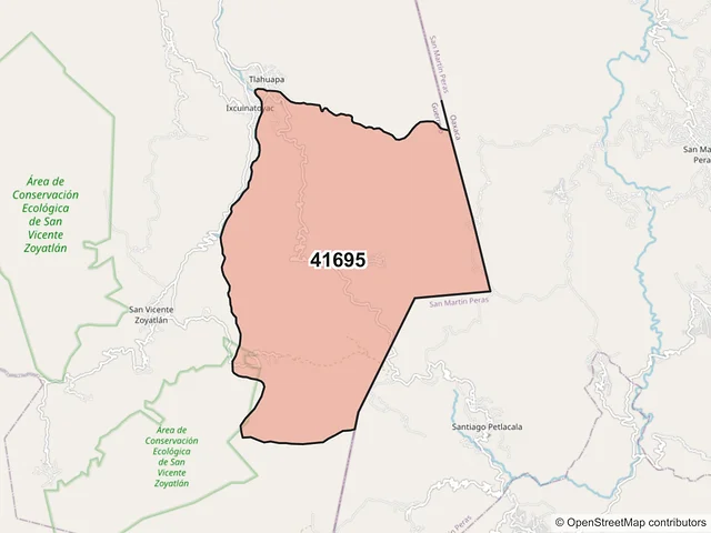 Mapa del código postal 41695, Alcozauca de Guerrero, Guerrero