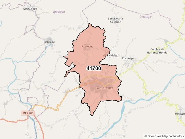 Mapa del código postal 41700, Ometepec, Guerrero