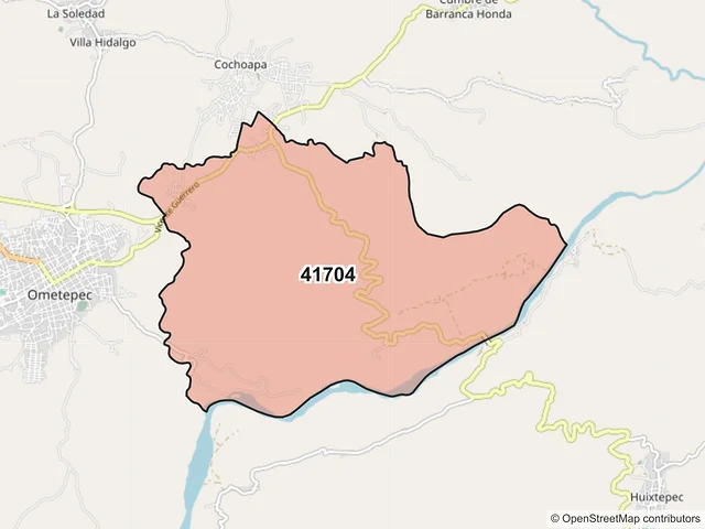 Mapa del código postal 41704, Ometepec, Guerrero