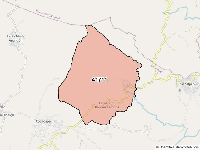 Mapa del código postal 41711, Ometepec, Guerrero