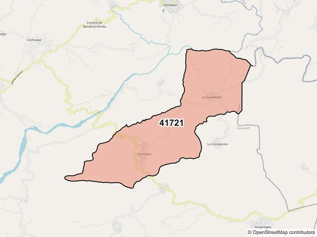 Mapa del código postal 41721, Ometepec, Guerrero