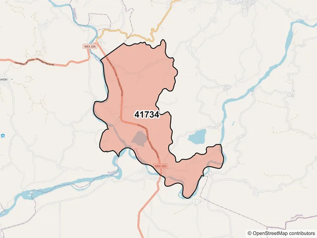 Mapa del código postal 41734, Ometepec, Guerrero
