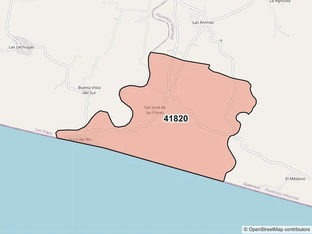 Mapa del código postal 41820, Florencio Villarreal, Guerrero