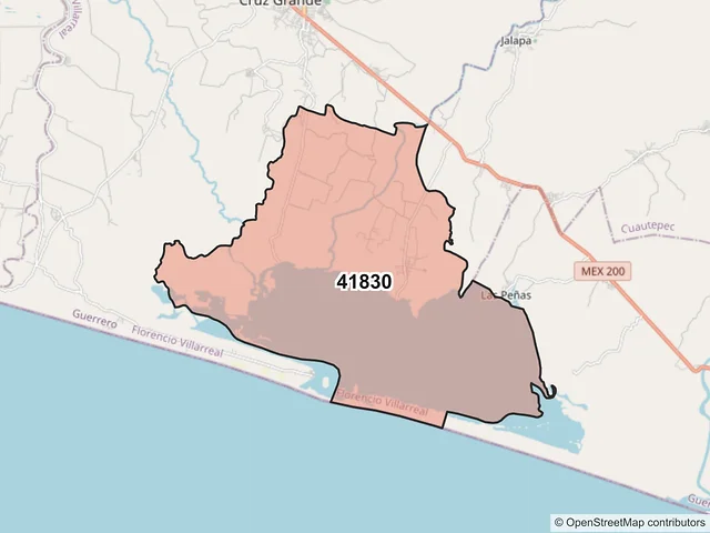 Mapa del código postal 41830, Florencio Villarreal, Guerrero