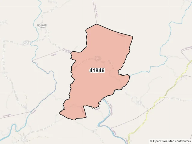 Mapa del código postal 41846, Cuautepec, Guerrero