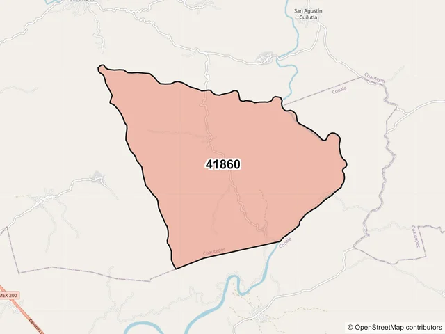 Mapa del código postal 41860, Cuautepec, Guerrero