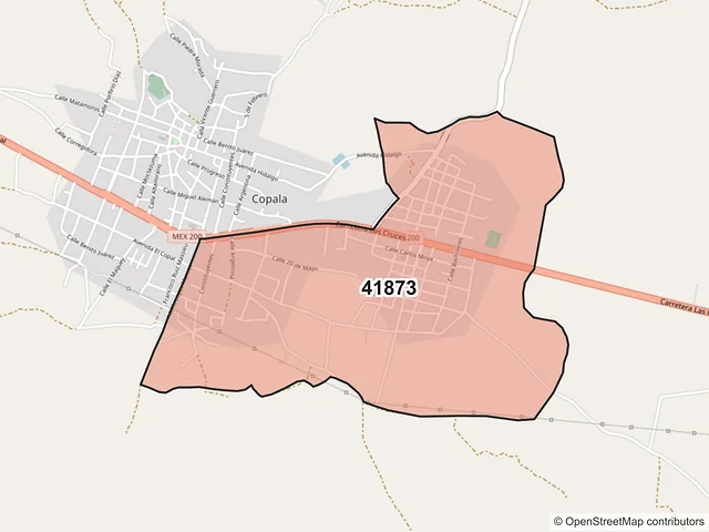 Mapa del código postal 41873, Copala, Guerrero