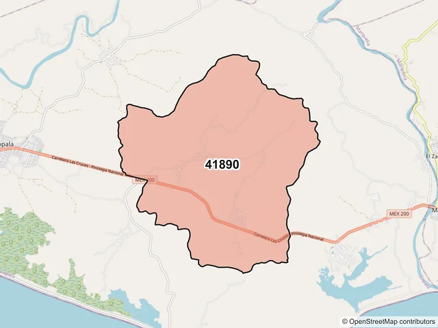 Mapa del código postal 41890, Copala, Guerrero