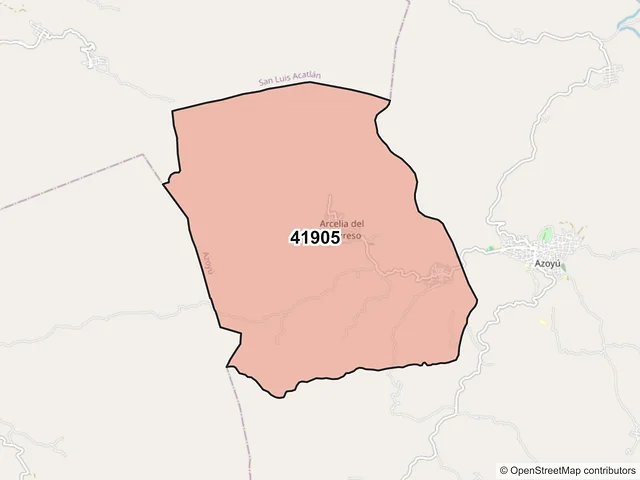 Mapa del código postal 41905, Azoyú, Guerrero