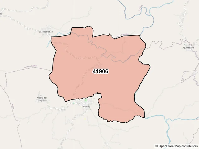 Mapa del código postal 41906, Azoyú, Guerrero