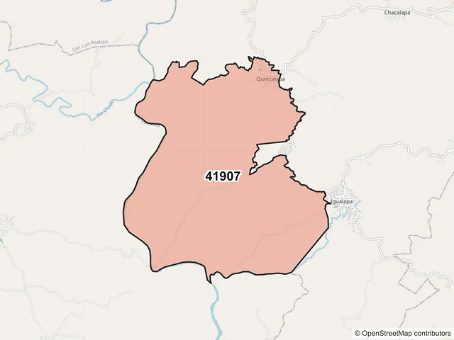 Mapa del código postal 41907, Azoyú, Guerrero