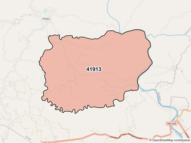Mapa del código postal 41913, Azoyú, Guerrero