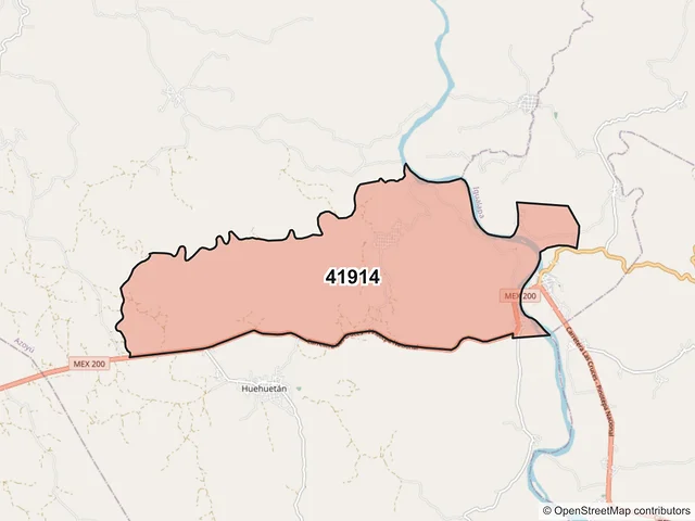 Mapa del código postal 41914, Azoyú, Guerrero