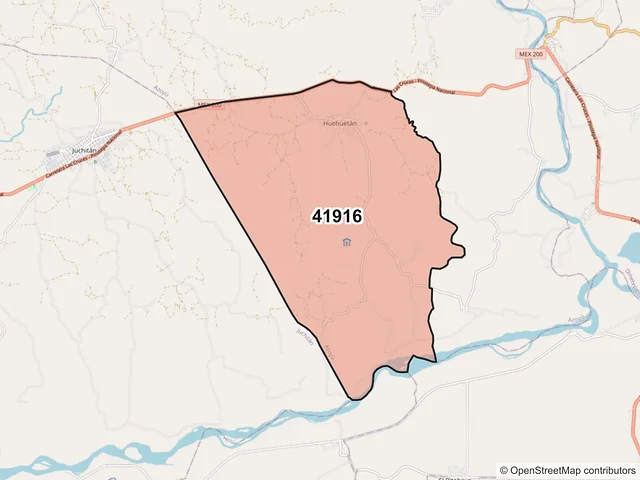 Mapa del código postal 41916, Azoyú, Guerrero