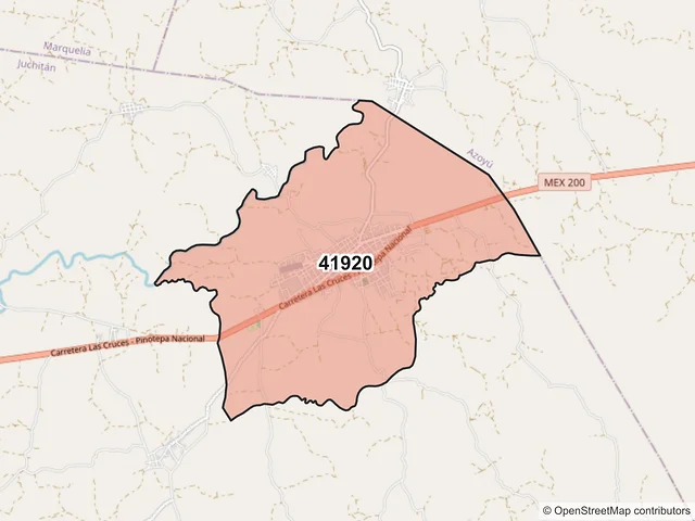 Mapa del código postal 41920, Juchitán, Guerrero