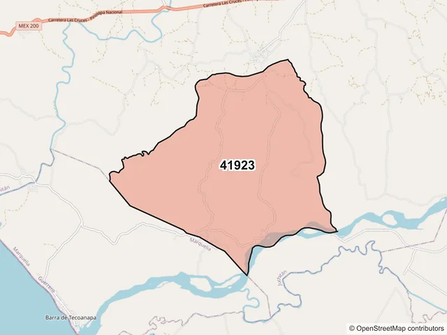 Mapa del código postal 41923, Juchitán, Guerrero